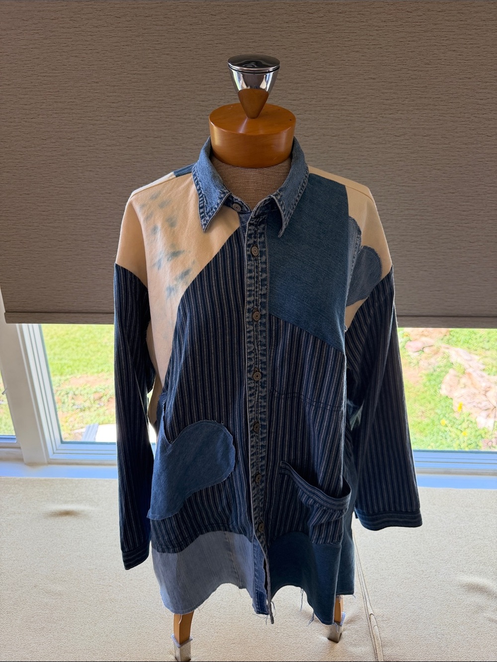 Tricia Fix / Free People Patchwork Denim & Navy Button-Up Top